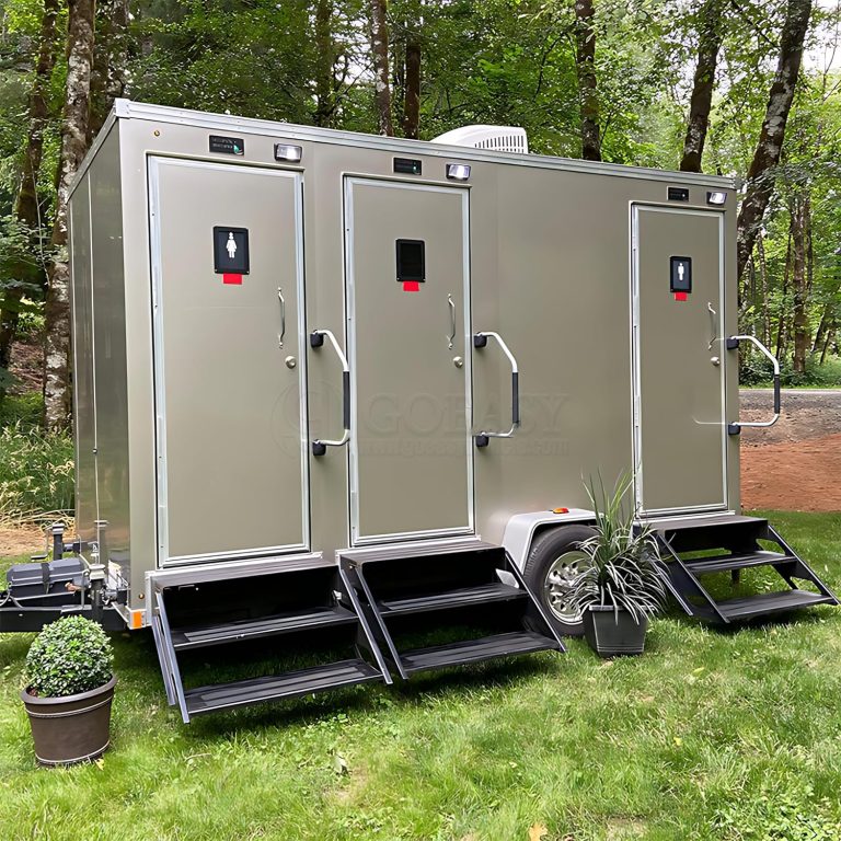 Black Luxury Portable Restroom Trailer | Premium 2 Station Portable Toilet Trailer - GOEASY