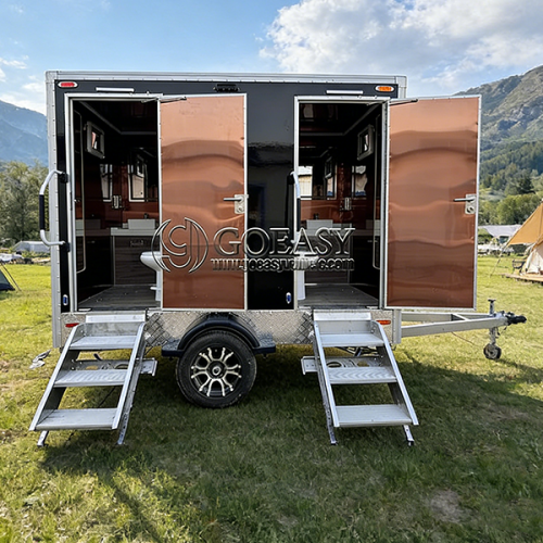 Black Luxury Portable Restroom Trailer Premium 2 Station Portable Toilet Trailer