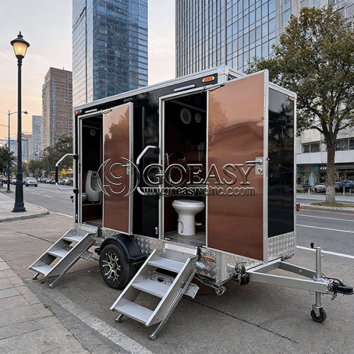 Black Luxury Portable Restroom Trailer Premium 2 Station Portable Toilet Trailer