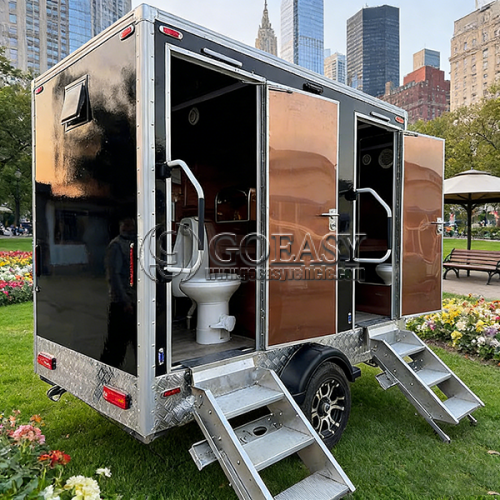 Black Luxury Portable Restroom Trailer Premium 2 Station Portable Toilet Trailer