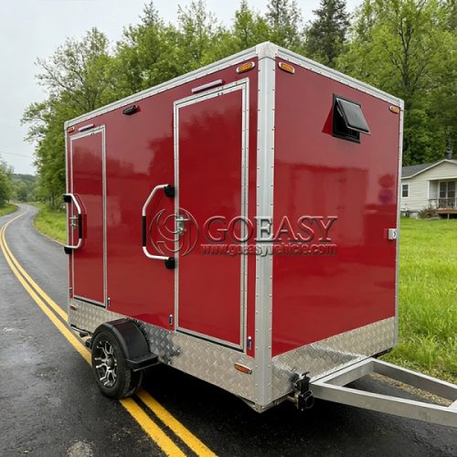 Custom Red 2-Station Restroom Trailer | Portable Toilet Trailer for Sale