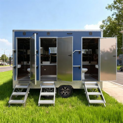 3 Station Blue Portable Restroom Trailer