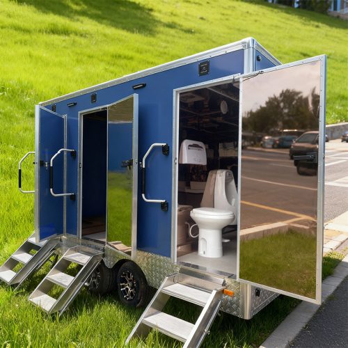3 Station Blue Portable Restroom Trailer