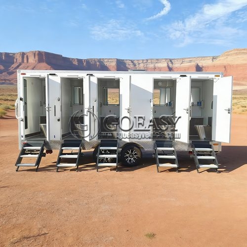 5 Station White Luxury Restroom Trailer Commercial Mobile Toilet Trailer