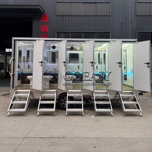 5 Black Station Portable Restroom Trailer Large Luxury Party Mobile Toilet Trailer