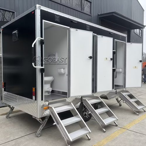 12.5FT Black 2-Station Restroom Trailer Luxury Toilet Trailer for Sale