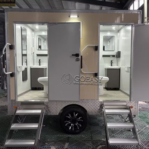 Customizable 2-Station Light Yellow Portable Restroom Trailer