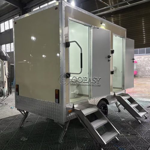 Customizable 2-Station Light Yellow Portable Restroom Trailer