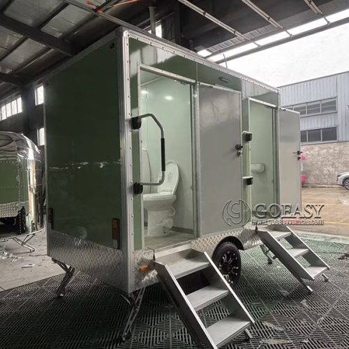 Customize 2 Station Light Green Toilet Trailer