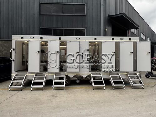 6-Station White Portable Restroom Trailer Suitable for Various Large Events