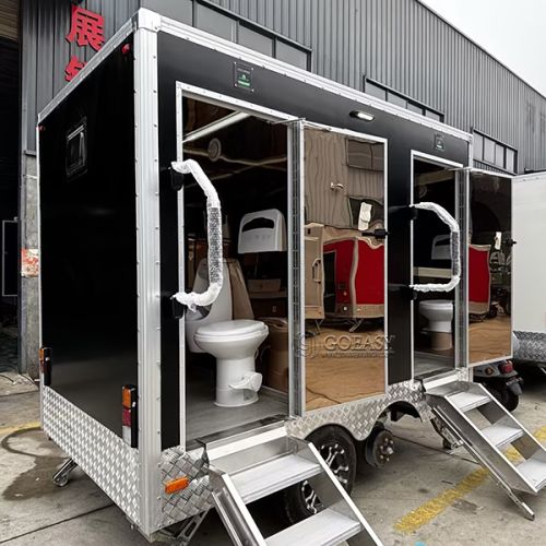 Black 2-Station Mobile Restroom Trailer for Wedding & Outdoor Gathering