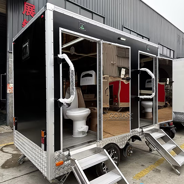 Black 2-Station Mobile Restroom Trailer for Wedding & Outdoor Gathering