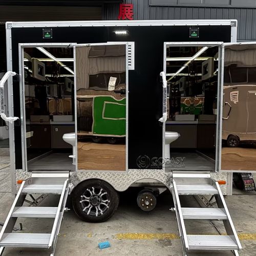 Black 2-Station Mobile Restroom Trailer for Wedding & Outdoor Gathering