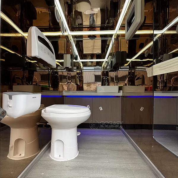 Black 2-Station Mobile Restroom Trailer for Wedding & Outdoor Gathering