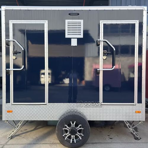 Dark Blue 2-Station Mobile Restroom Trailer for Outdoor Events