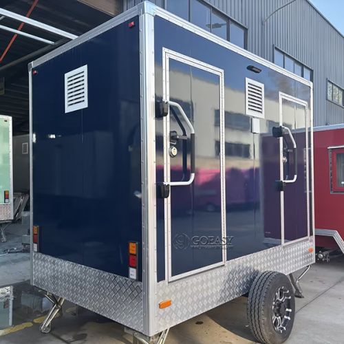 Dark Blue 2-Station Mobile Restroom Trailer for Outdoor Events